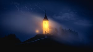 Cerkev sv. Primoža in Felicijana at Night, Jamnik, Slovenia